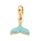 Rack Plating Alloy Enamel Fishtail European Dangle Charms, Large Hole Pendants, Golden, Cadmium Free & Nickel Free & Lead Free, Cyan, 25mm, Hole: 4.6mm, Fishtail: 15.5x16.5x2.5mm