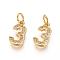 Brass Micro Pave Clear Cubic Zirconia Charms, with Jump Ring, Number, Real 18K Gold Plated, Num.3, 12x7x2mm, Hole: 3mm