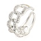 Curb Chains Shape Brass Open Cuff Rings with Cubic Zirconia, Lead Free & Cadmium Free, Platinum, Inner Diameter: 17.4mm