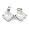 Brass Pave Cubic Zirconia Pendants, Rhombus Charms, with Glass & Jump Ring, Rack Plating, Lead Free & Cadmium Free, Long-Lasting Plated, Platinum, 13.5x11x6.5mm, Hole: 3.4mm