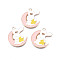 Alloy Enamel Pendants, Cadmium Free & Lead Free, Rabbit with Moon, Pink, 28x24x1.5mm, Hole: 1.8mm