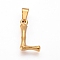 304 Stainless Steel Pendants, Bamboo Style, Letter, Ion Plating(IP), Real 18K Gold Plated, Letter.L, 19x11x3mm, Hole: 3x7mm