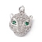 Brass Micro Pave Cubic Zirconia Pendants, Cadmium Free & Lead Free, Leopard/Cheetah Head Charms, Platinum, 15.5x12.5x5mm, Hole: 3mm