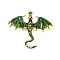 Dragon Enamel Pins, Antique Golden Plated Alloy Rhinestone Brooch for Unisex, Green, 61x71x11mm