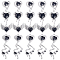 30Pcs 5 Styles Rack Plating Alloy Glass Pendants,  Heart Charms, Black, 18~33.5x17~20x5.5mm, Hole: 1.4~2.5mm, 6Pcs/style