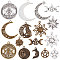 SUNNYCLUE 1 Box 72Pcs Tibetan Style Sun Charms Bulk Crescent Moon Charm Triple Goddess Moon Wolf Hollow Pentagram Star Round Metal Charms for Jewelry Making Charm Tarot Styles Craft Earrings Supplies
