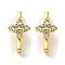 Rack Plating Brass Micro Pave Clear Cubic Zirconia Multi-strand Links, Long-Lasting Plated, Lead Free & Cadmium Free, Rectangle with Flower, Real 18K Gold Plated, 13x7x7mm, Hole: 1.2mm
