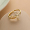 Brass Micro Pave Cubic Zirconia Open Cuff Rings, Corss, Golden, US Size 8(18.1mm)