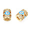 Brass Micro Pave Cubic Zirconia Beads, with Enamel, Real 18K Gold Plated, Column with Evil Eye, Nickel Free, Deep Sky Blue, 11.5x9.5mm, Hole: 4.5mm