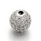 CZ Brass Micro Pave Cubic Zirconia Round Beads, Platinum, 1/4 inch(6mm), Hole: 1.5mm