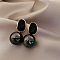 Alloy Enamel Dangle Stud Earrings, with Imitation Pearl, Nuggets with Round, Golden, Black, 35mm