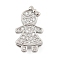 Brass Micro Pave Clear Cubic Zirconia Slide Charms, Long-Lasting Plated, Girl, Platinum, 15.5x9.5x4.5mm, Hole: 10x2mm