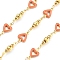 Brass Heart Link Chains, with Enamel, Cadmium Free & Nickel Free & Lead Free, Real 18K Gold Plated, Soldered, with Spool, Light Salmon, 11x7x2.5mm
