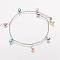 304 Stainless Steel Charm Anklets, with Enamel Charms, Evil Eye, Platinum, Colorful, 9-1/8 inch(230mm)