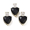 Real 18K Gold Plated Rack Plating Brass Micro Pave Cubic Zirconia Pendants, with Glass, Long-Lasting Plated, Cadmium Free & Lead Free, Heart, Dark Blue, 20x13x9mm, Hole: 1.8x5mm