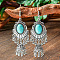 Bohemian Style Alloy Acrylic Dangle Earrings, Antique Silver, Oval, 75x26mm