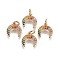 Brass Micro Pave Cubic Zirconia Charms, Double Horn/Crescent Moon, Colorful, Golden, 12x11x2.5mm, Hole: 3mm