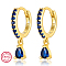 925 Sterling Silverr Micro Pave Cubic Zirconia Geometric Teardrop Hoop Earrings, Golden, Blue, 17mm