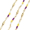 Brass Ball Chains, with Glass Seed Beads, Cadmium Free & Nickel Free & Lead Free, Real 18K Gold Plated, Soldered, with Spool, Purple, 20x3x2mm
