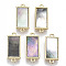 Brass Links Connectors, with Black Lip Shell, Nickel Free, Real 18k Gold Plated, Rectangle, 20.5x9x3mm, Hole: 1.2mm