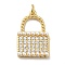 Brass Micro Pave Cubic Zirconia Pendants, with Plastic Imitation Pearl and Jump Ring, Long-Lasting Plated, Cadmium Free & Lead Free, Real 18K Gold Plated, Padlock, Clear, 23x15x3mm