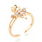 Crown Brass Micro Pave Clear Cubic Zirconia Cuff Ring Settings, for Half Drilled Beads, Cadmium Free & Nickel Free & Lead Free, Real 18K Gold Plated, Pin: 0.9mm, 15~15.2mm, Inner Diameter: Adjustable