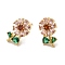 Rack Plating Real 18K Gold Plated Brass Flower of Life Stud Earrings, with Cubic Zirconia and Rhinestone, Long-Lasting Plated, Lead Free & Cadmium Free, Colorful, 15x9.5mm