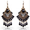 Alloy Plastic Chandelier Earrings, with Glass, Fan with Teardrop, Antique Bronze, Black, 95x50mm