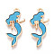 Alloy Enamel Pendants, Mermaid, Light Gold, Deep Sky Blue, 29x12.5x2mm, Hole: 1.4mm