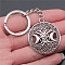 Metal Keychains, Flat Round with Tree of Life, Star & Moon, Antique Silver, 3.9x3.5cm