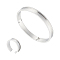 UNICRAFTALE 1pc Grooved Open Cuff Bangle and 1pc Blank Finger Ring Stainless Steel Bangle Hair Tie Cuff Bracelet with Blank Core Ring Gemstone Leather Inlay Bracelet for Women Gift