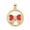Brass Micro Pave Cubic Zirconia Enamel Pendants, Ring with Bowknot, Lead Free & Cadmium Free, Long-Lasting Plated, Rack Plating, Real 18K Gold Plated, 23x20.5x4mm, Hole: 3.8x3.5mm