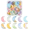 50Pcs Gradient Color Glass Pendants, with Gold Foil, Moon, Mixed Color, 16x11x3mm, Hole: 1.2mm