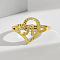 Brass Alphabet Adjustable Rings for Women, Cadmium Free & Nickel Free & Lead Free, with Heart, Letter A, 17mm, US Size 6 1/4(16.7mm)