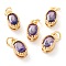 Real 18K Gold Plated Brass Inlaid Cubic Zirconia Charms, with Jump Ring, Long-Lasting Plated, Oval, Purple, 9.5x5x4mm, Jump Ring: 4x0.5mm, 2.5mm Inner Diameter