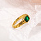 304 Stainless Steel Pave Cubic Zirconia Finger Rings for Women, Rectangle, Real 18K Gold Plated, Faceted, Green, Inner Diameter: 19mm