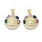 Rack Plating Virgin Mary Brass Micro Pave Cubic Zirconia Pendants, Cadmium Free & Lead Free, Long-Lasting Plated, Real 18K Gold Plated, Colorful, 19.5x17x3.5mm, Hole: 3.5x4.5mm