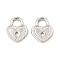Non-Tarnish 304 Stainless Steel Charms, Heart Padlock Charm, Stainless Steel Color, 13.5x11x1.8mm, Hole: 3.5x4mm