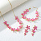 Flower Brass Enamel Pendant Necklace & Stud Dangle Earring & Link Bracelet, Real 18K Gold Plated, Fuchsia, 420mm & 180mm & 50x21mm
