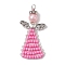 Glass Seed Beads Pendants, with Antique Silver Brass Findings, Angle, Pink, 49x23.5x8.5mm, Hole: 2mm