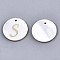 Natural Freshwater Shell Pendants, with Golden Plated Brass Etched Metal Embellishments, Flat Round with Letter, Letter.S, 15x2mm, Hole: 1.2mm