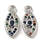 Brass Micro Pave Colorful Cubic Zirconia Pendants, Cadmium Free & Nickel Free & Lead Free, Evil Eye, Real Platinum Plated, 13.5x6x2mm, Hole: 1.2mm