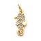 Brass Micro Pave Cubic Zirconia Pendants, Real 18K Gold Plated Charms, with Jump Ring, Sea Horse, 14.5x7.5x2mm, Hole: 3mm