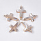Electroplate Trochus Shell Links connectors, with Iron Findings, Cross, Golden, Tan, 25x14x4mm, Hole: 2mm