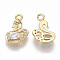 Brass Cubic Zirconia Charms, Nickel Free, Swan, Clear, Real 18K Gold Plated, 13.5x9x2.5mm, Hole: 1.6mm