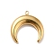 Ion Plating(IP) 304 Stainless Steel Pendants, Double Horn/Crescent Moon, Real 18K Gold Plated, 18x18.5x3.5mm, Hole: 1.5mm