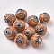 Handmade Indonesia Beads, with Alloy Cores, Round, Antique Silver & Light Gold, Dark Orange, 14~16x14~16mm, Hole: 1.5mm