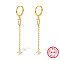 Real 18K Gold Plated 925 Sterling Silver Hoop Earrings, Rhinestone Horse Eye Tassel Earrings, with 925 Stamp, Clear, 49x11mm