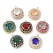 Brass with K9 Glass & Rhinestone Pendants, Light Gold, Flat Round Charms, Mixed Color, 18x15x7.5mm, Hole: 2mm