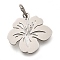 304 Stainless Steel Charms, with Jump Ring, Flower Charm, Laser Cut, Stainless Steel Color, 14x14.5x1mm, Hole: 3mm